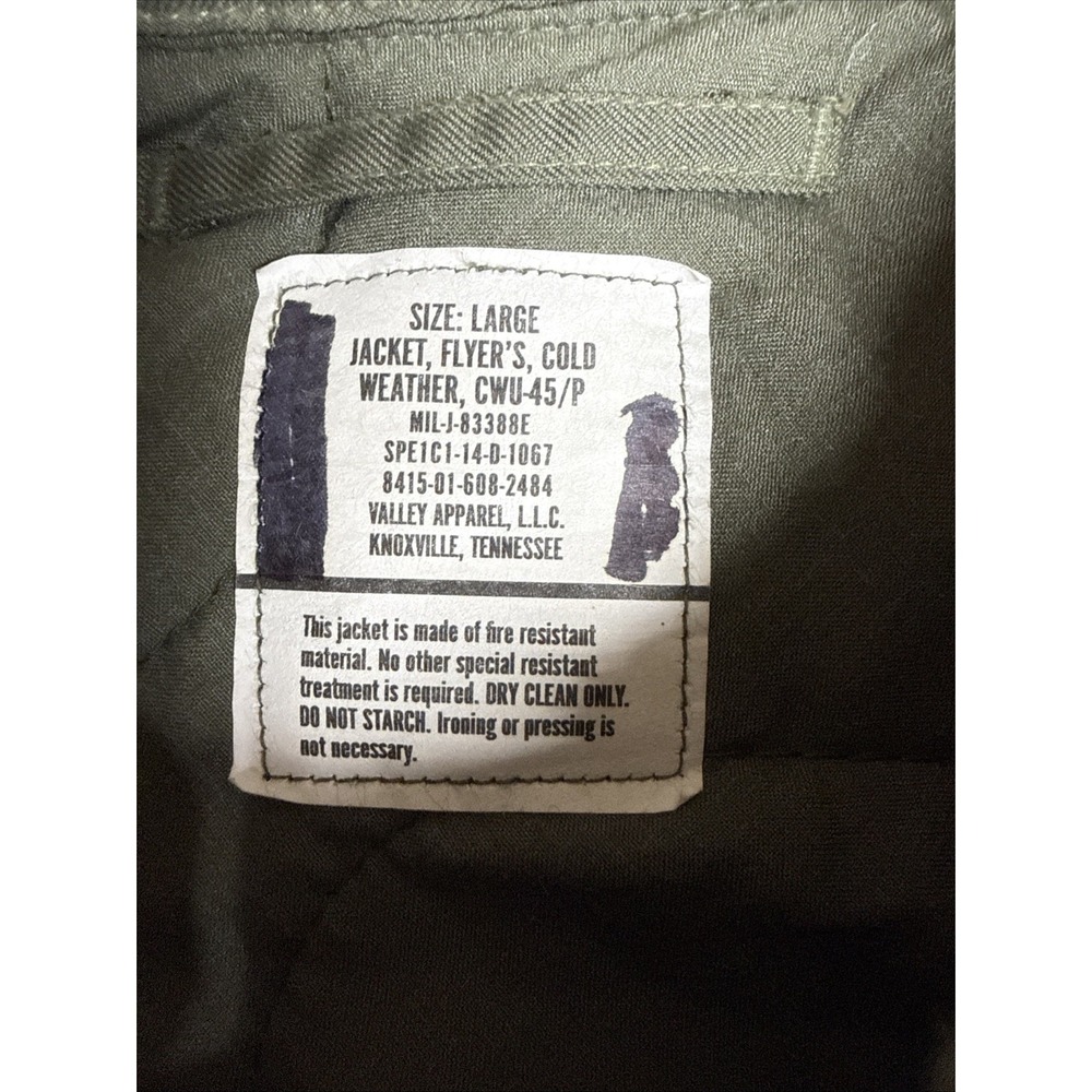 Flyers Cold Weather Jacket CWU 45/P Men's Green Flight Bomber Military Large - Picture 4 of 7